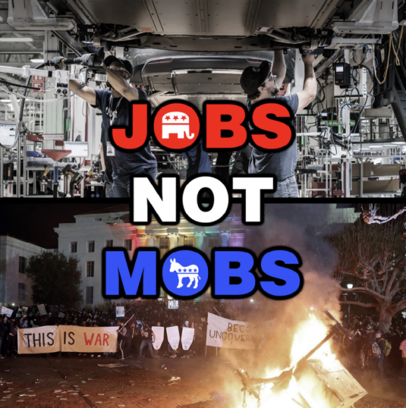 Jobs not mobs meme posted to the subreddit r_thedonald.