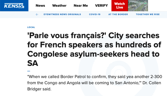 A screenshot of a news article headline reads:"'Parle vous français?' City searches for French speakers as hundreds of Congolese asylum-seekers head to SA"