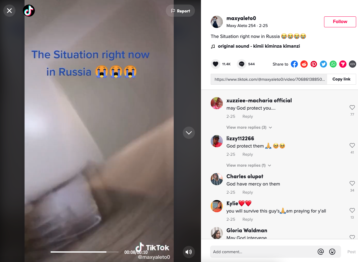 TikTok video falsely claiming to show “The Situation right now in Russia.”