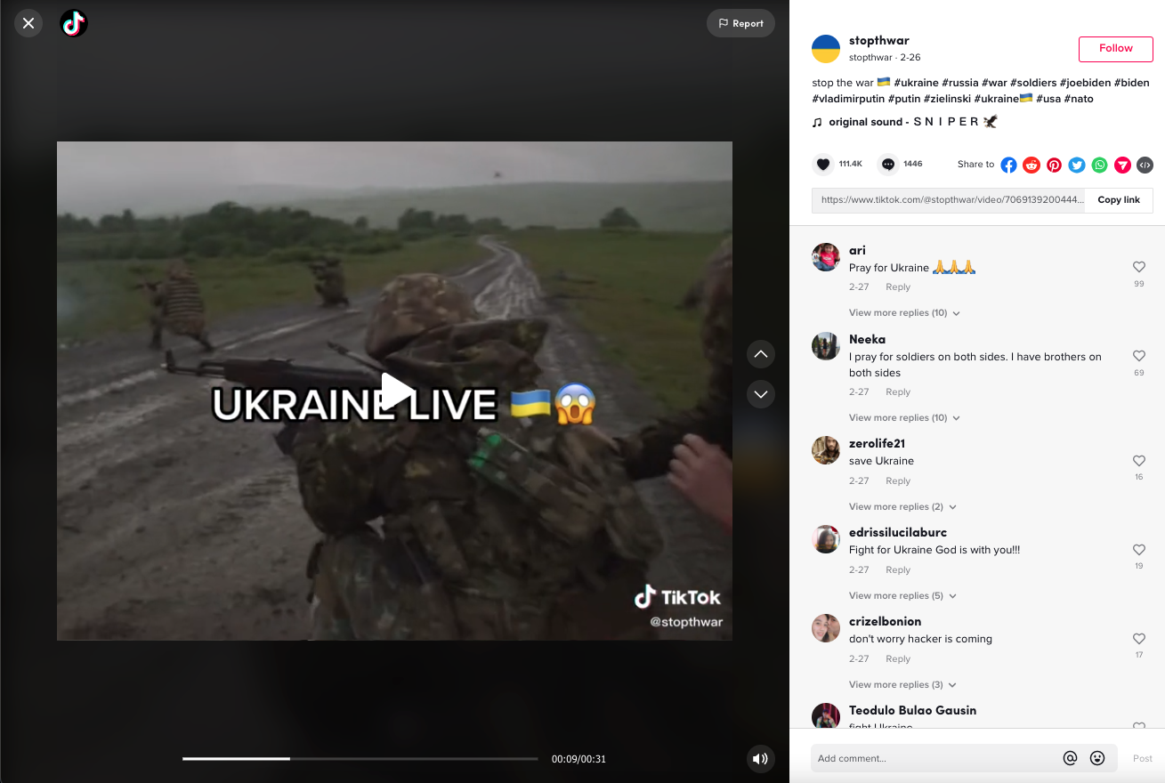 TikTok video with "Ukraine Live" overlaid on it