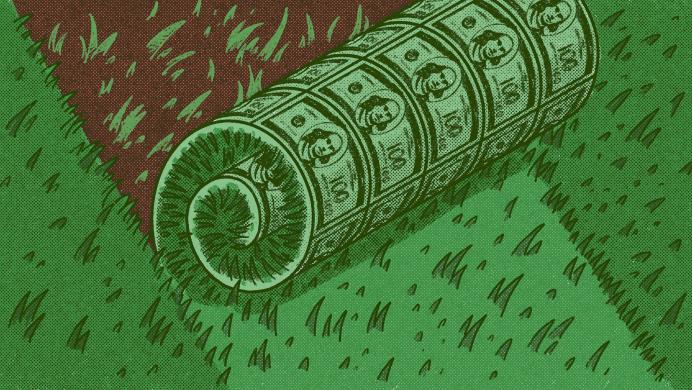 100-dollar bills being rolled up like grass