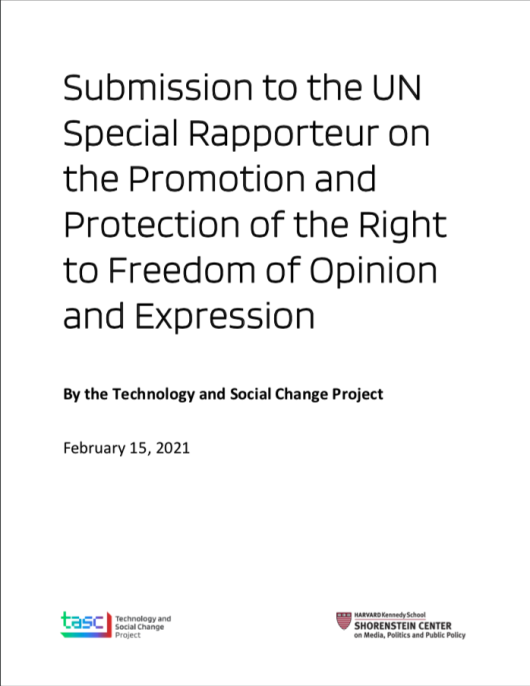 Submission to the UN Special Rapporteur on the Promotion and Protection of the Right to Freedom of Opinion and Expression