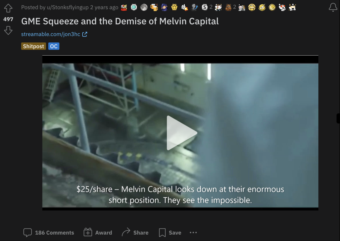 Reddit Post of Video Describing the Demise of Melvin Capital