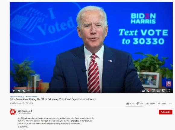 Screenshot a video uploaded by GOP War Room on YouTube of Biden's awkwardly worded comment.
