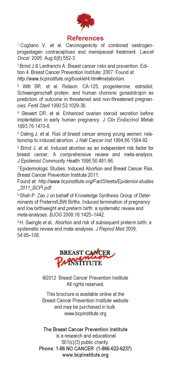 Figure 3: References from a Breast Cancer Prevention Institute pamphlet. Note the early 1990s references, the studies where BCPI cites itself, and multiple citations from Brind. Credit: TaSC.