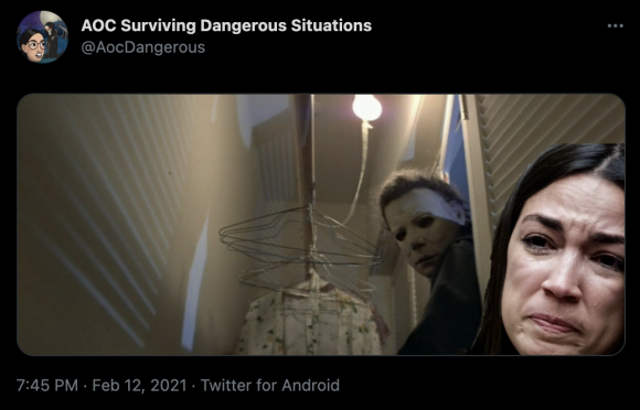 Figure 17: An image of Ocasio-Cortez digitally superimposed onto a still from the 1978 horror movie Halloween. Credit: TaSC.