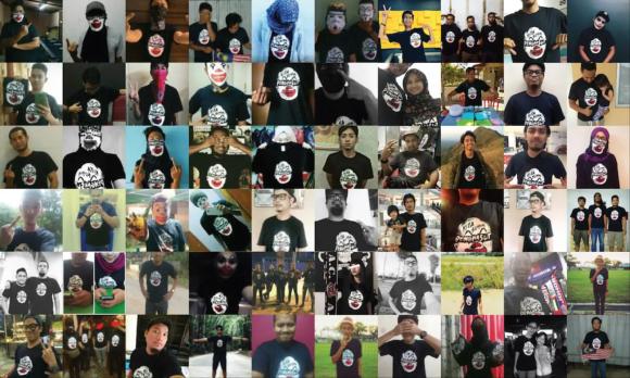 Figure 10: Collage of individuals wearing the t-shirt with the now infamous clown-faced Najib. Source: Vice.