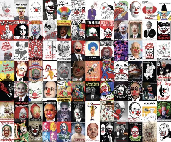 Figure 4. Collage of clown-faced Najib posters by GRUPA. Credit: GRUPA