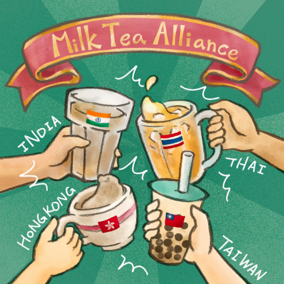 A meme circulating on Twitter during October 2020 depicting the milk teas of India, Hong Kong, Thailand, and Taiwan, signifying India’s inclusion into the alliance.