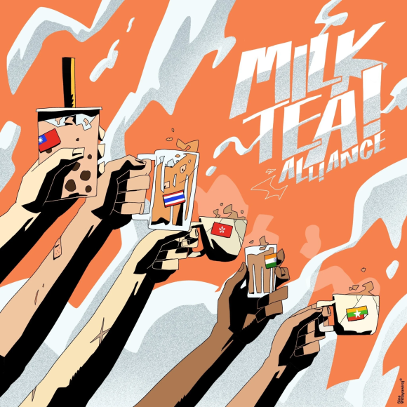 A poster of the Milk Tea Alliance featuring milk tea from Taiwan, Thailand, Hong Kong, India, and Myanmar. 